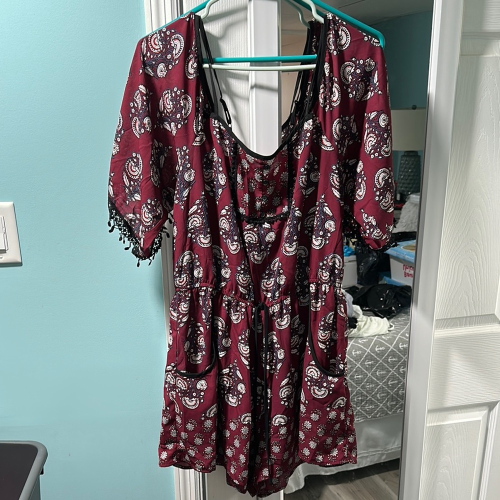 Bohemian Paisley Romper with Lace Trim